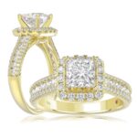 14K YELLOW GOLD 3/4CT ROUND DIAMOND LADIES SEMI MOUNT RING(CENTER STONE MOUNT PRINCESS DIAMOND 1CT)