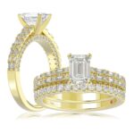 14K YELLOW GOLD 3/4CT ROUND/BAGUETTE/EMERALD DIAMOND LADIES SEMI MOUNT BRIDAL SET(CENTER STONE MOUNT EMERALD DIAMOND 1CT)