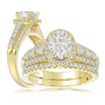 14K YELLOW GOLD 3/4CT ROUND/BAGUETTE/OVAL DIAMOND LADIES SEMI MOUNT BRIDAL SET(CENTER STONE MOUNT OVAL DIAMOND 1CT)