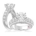 18 K WHITE GOLD 3 3/4CT ROUND/BAGUETTE DIAMOND LADIES SEMI MOUNT RING(CENTER STONE MOUNT ROUND DIAMOND 3CT)