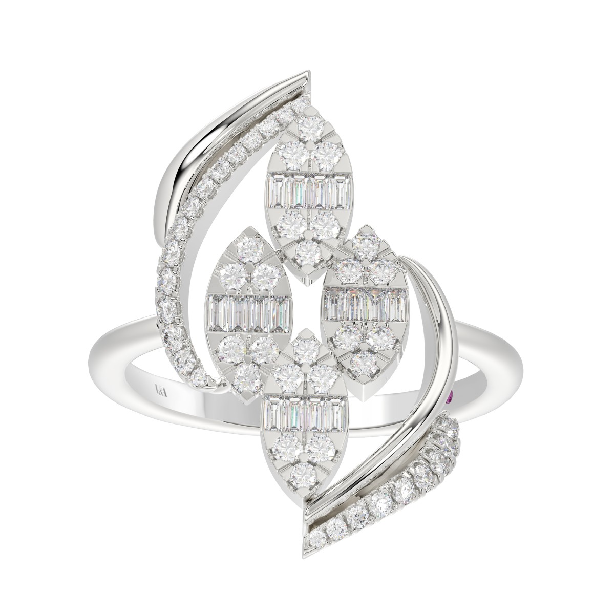 19176399_VA25010W-1201x1201.jpg 18K WHITE GOLD 5/8CT ROUND/BAGUETTE DIAMOND LADIES FASHION RING - Image 1