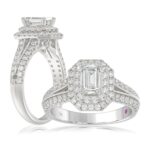 18K WHITE GOLD 1 1/2CT ROUND/EMERALD DIAMOND LADIES RING(CENTER STONE EMERALD DIAMOND 3/4CT)