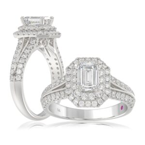 18K WHITE GOLD 1 1/2CT ROUND/EMERALD DIAMOND LADIES RING(CENTER STONE EMERALD DIAMOND 3/4CT)