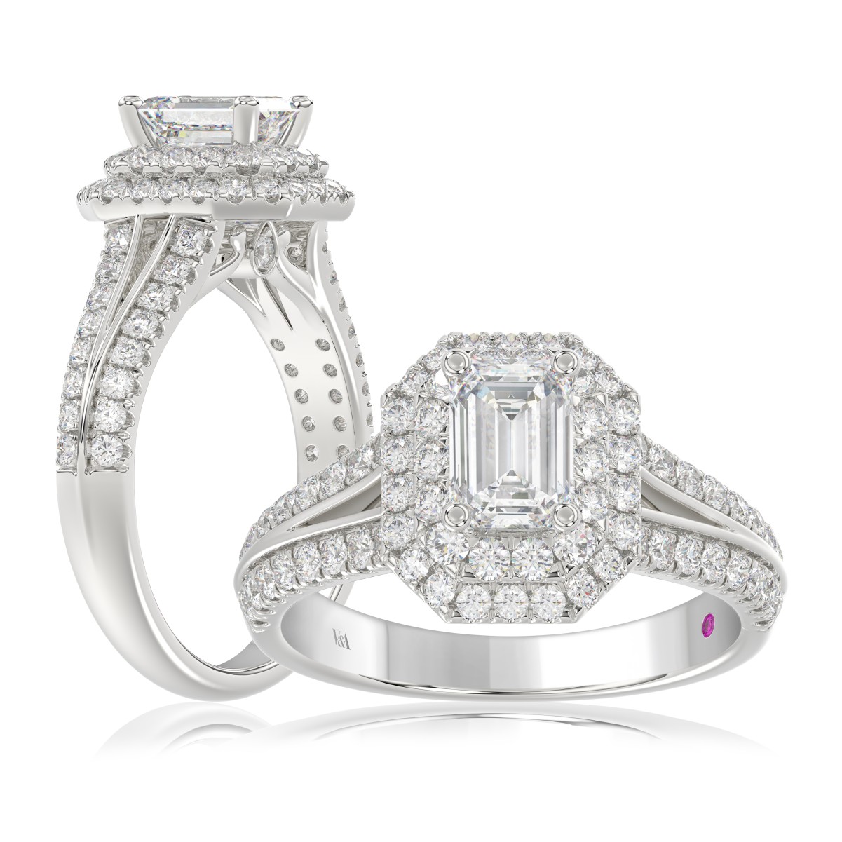 19176414_VA22582W-1201x1201.jpg 18K WHITE GOLD 1 1/2CT ROUND/EMERALD DIAMOND LADIES RING(CENTER STONE EMERALD DIAMOND 3/4CT) - Image 1