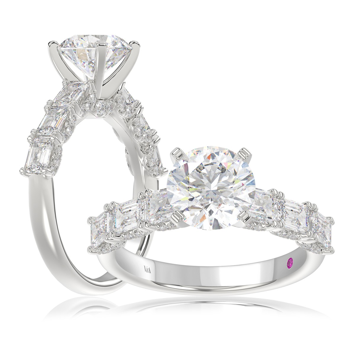 19176415_VA18400W-AB-1201x1201.jpg 18K WHITE GOLD 1 1/2CT ROUND/EMERALD DIAMOND LADIES RING(CENTER STONE MOUNT ROUND DIAMOND 2CT) - Image 1