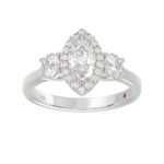 18K WHITE GOLD 1 1/2CT ROUND/MARQUISE DIAMOND LADIES RING(CENTER STONE MARQUISE DIAMOND 3/4CT)