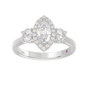 18K WHITE GOLD 1 1/2CT ROUND/MARQUISE DIAMOND LADIES RING(CENTER STONE MARQUISE DIAMOND 3/4CT)