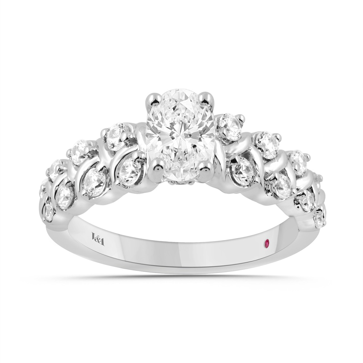 19176419_VA30310W-AB-1201x1201.jpg 18K WHITE GOLD 1 1/2CT ROUND/OVAL DIAMOND LADIES RING (CENTER STONE OVAL DIAMOND 1.00CT) - Image 1