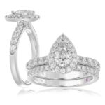 18K WHITE GOLD 1 1/2CT ROUND/PEAR DIAMOND LADIES BRIDAL SET(CENTER STONE PEAR DIAMOND 3/4CT)