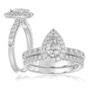 18K WHITE GOLD 1 1/2CT ROUND/PEAR DIAMOND LADIES BRIDAL SET(CENTER STONE PEAR DIAMOND 3/4CT)
