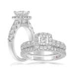 18K WHITE GOLD 1 1/2CT ROUND/PRINCESS DIAMOND LADIES BRIDAL SET(CENTER STONE PRINCESS DIAMOND 3/4CT)