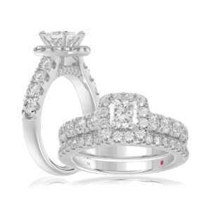 18K WHITE GOLD 1 1/2CT ROUND/PRINCESS DIAMOND LADIES BRIDAL SET(CENTER STONE PRINCESS DIAMOND 3/4CT)