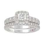 18K WHITE GOLD 1 1/2CT ROUND/PRINCESS DIAMOND LADIES BRIDAL SET(CENTER STONE PRINCESS DIAMOND 3/4CT) - Image 4