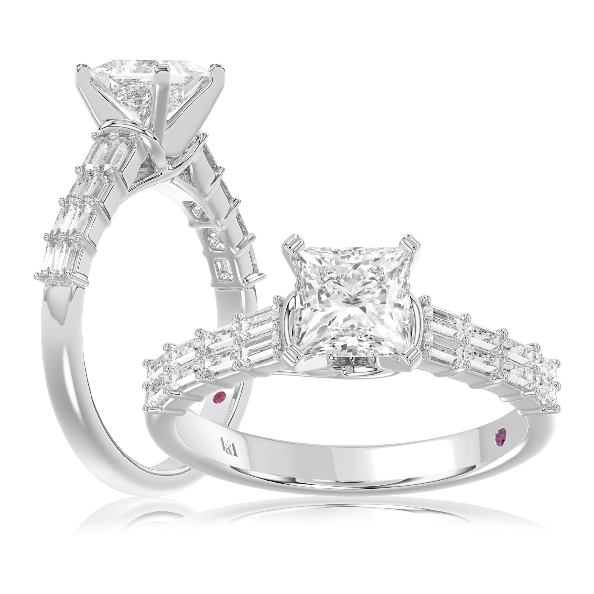 19176434_VA23004W-AB-1201x1201.jpg 18K WHITE GOLD 1 1/3CT BAGUETTE/PRINCESS DIAMOND LADIES SEMI MOUNT RING(CENTER STONE MOUNT PRINCESS DIAMOND 1CT) - Image 1