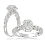 18K WHITE GOLD 1 1/3CT ROUND/EMERALD DIAMOND LADIES RING (CENTER STONE EMERALD DIAMOND 1/2CT)