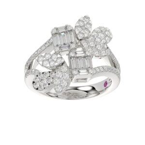 18K WHITE GOLD 1 1/4CT ROUND/BAGUETTE DIAMOND LADIES FASHION RING