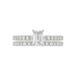 18K WHITE GOLD 1 1/4CT ROUND/BAGUETTE/EMERALD DIAMOND LADIES BRIDAL SET(CENTER STONE EMERALD DIAMOND 3/4 CT) - Image 4