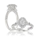 18K WHITE GOLD 1 1/4CT ROUND/BAGUETTE/OVAL DIAMOND LADIES RING(CENTER STONE OVAL DIAMOND 3/4CT)