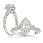 18K WHITE GOLD 1 1/4CT ROUND/BAGUETTE/PEAR DIAMOND LADIES RING(CENTER STONE PEAR DIAMOND 5/8CT)