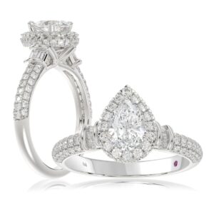 18K WHITE GOLD 1 1/4CT ROUND/BAGUETTE/PEAR DIAMOND LADIES RING(CENTER STONE PEAR DIAMOND 5/8CT)