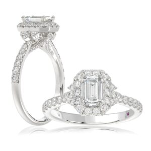 18K WHITE GOLD 1 1/4CT ROUND/EMERALD DIAMOND LADIES RING(CENTER STONE EMERALD DIAMOND 3/4CT)