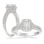 18K WHITE GOLD 1 1/4CT ROUND/EMERALD DIAMOND LADIES RING(CENTER STONE EMERALD DIAMOND 3/4CT)