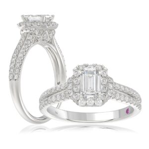 18K WHITE GOLD 1 1/4CT ROUND/EMERALD DIAMOND LADIES RING(CENTER STONE EMERALD DIAMOND 3/4CT)