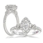 18K WHITE GOLD 1 1/4CT ROUND/MARQUISE DIAMOND LADIES RING(CENTER STONE MARQUISE DIAMOND 3/4CT)
