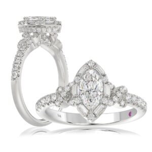 18K WHITE GOLD 1 1/4CT ROUND/MARQUISE DIAMOND LADIES RING(CENTER STONE MARQUISE DIAMOND 3/4CT)