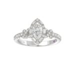 18K WHITE GOLD 1 1/4CT ROUND/MARQUISE DIAMOND LADIES RING(CENTER STONE MARQUISE DIAMOND 3/4CT) - Image 3