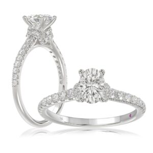 18K WHITE GOLD 1 1/4CT ROUND/OVAL DIAMOND LADIES RING(CENTER STONE OVAL DIAMOND 3/4CT)