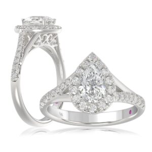 18K WHITE GOLD 1 1/4CT ROUND/PEAR DIAMOND LADIES RING(CENTER STONE PEAR DIAMOND 3/4CT)