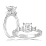 18K WHITE GOLD 1 1/4CT ROUND/PRINCESS/BAGUETTE DIAMOND SEMI MOUNT LADIES RING (CENTER STONE PRINCESS DIAMOND 1.00CT)