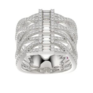 18K WHITE GOLD 1 3/4CT ROUND/BAGUETTE DIAMOND LADIES FASHION RING