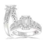 18K WHITE GOLD 1 3/4CT ROUND/BAGUETTE/EMERALD DIAMOND LADIES BRIDAL SET (CENTER STONE EMERALD DIAMOND 1.00CT)