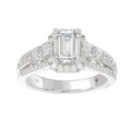18K WHITE GOLD 1 3/4CT ROUND/BAGUETTE/EMERALD DIAMOND LADIES BRIDAL SET (CENTER STONE EMERALD DIAMOND 1.00CT) - Image 2
