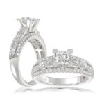 18K WHITE GOLD 1 3/4CT ROUND/EMERALD/BAGUETTE/PRINCESS DIAMOND SEMI MOUNT LADIES RING  (CENTER STONE PRINCESS DIAMOND 1.00CT)