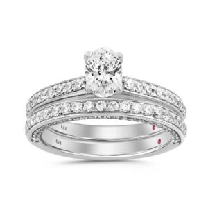 18K WHITE GOLD 1 3/4CT ROUND/OVAL DIAMOND LADIES BRIDAL SET (CENTER STONE OVAL DIAMOND 3/4CT)