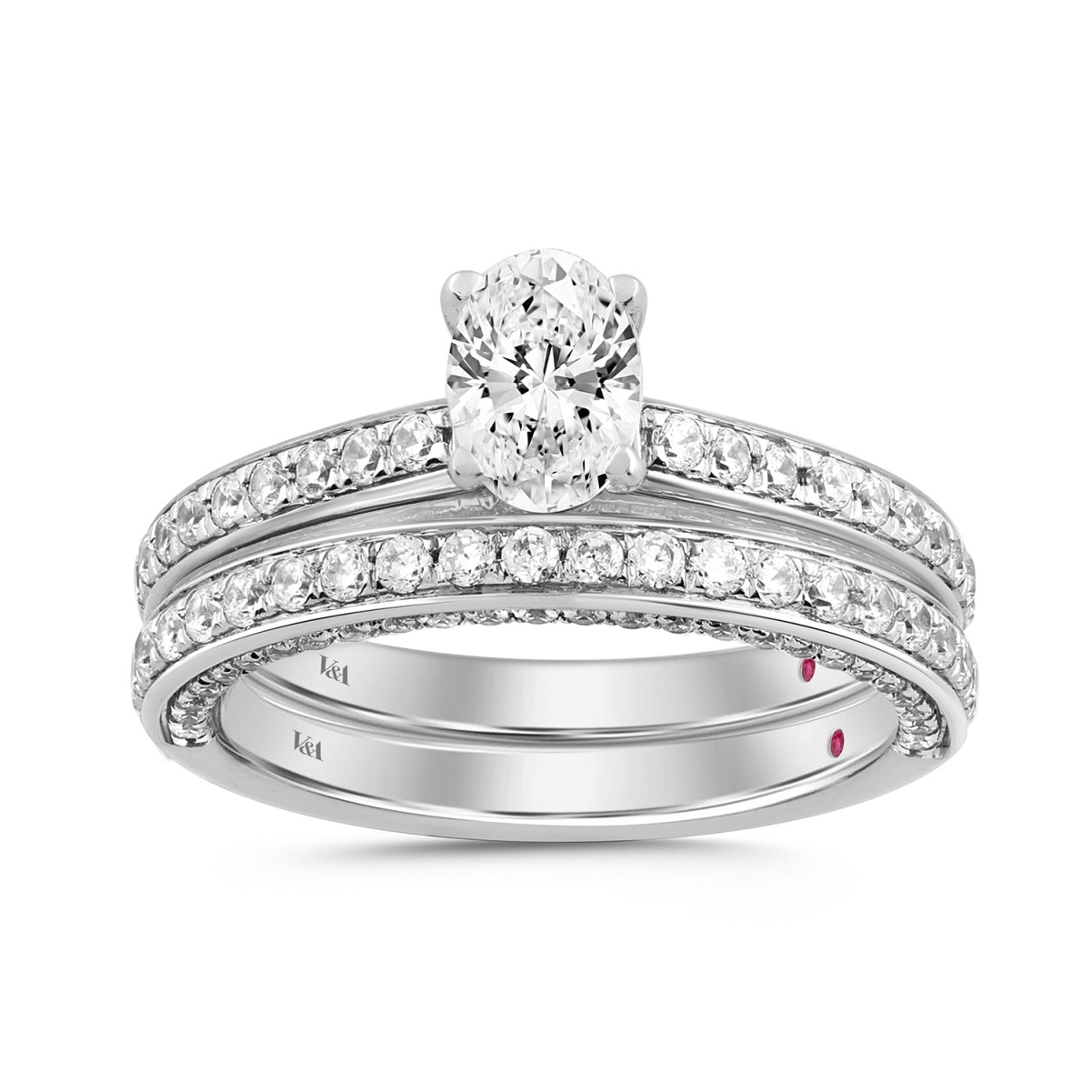 19176476_VA20755W-1201x1201.jpg 18K WHITE GOLD 1 3/4CT ROUND/OVAL DIAMOND LADIES BRIDAL SET (CENTER STONE OVAL DIAMOND 3/4CT) - Image 1