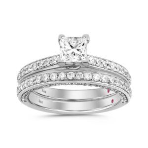 18K WHITE GOLD 1 3/4CT ROUND/PRINCESS DIAMOND LADIES BRIDAL SET (CENTER STONE PRINCESS DIAMOND 3/4CT)