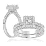 18K WHITE GOLD 1 5/8CT ROUND/PRINCESS DIAMOND LADIES BRIDAL SET(CENTER STONE PRINCESS DIAMOND 3/4CT)