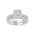 18K WHITE GOLD 1 5/8CT ROUND/PRINCESS DIAMOND LADIES BRIDAL SET(CENTER STONE PRINCESS DIAMOND 3/4CT) - Image 6