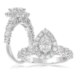 18K WHITE GOLD 1.00CT ROUND DIAMOND SEMI MOUNT LADIES RING (CENTER STONE PEAR DIAMOND 1.00CT)