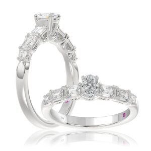 18K WHITE GOLD 1.00CT ROUND/EMERALD/OVAL DIAMOND LADIES RING (CENTER STONE OVAL DIAMOND 1/3CT)