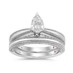 18K WHITE GOLD 1.00CT ROUND/PEAR DIAMOND LADIES BRIDAL SET (CENTER STONE PEAR DIAMOND 1/2CT)