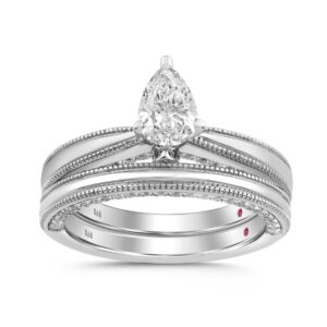18K WHITE GOLD 1.00CT ROUND/PEAR DIAMOND LADIES BRIDAL SET (CENTER STONE PEAR DIAMOND 1/2CT)