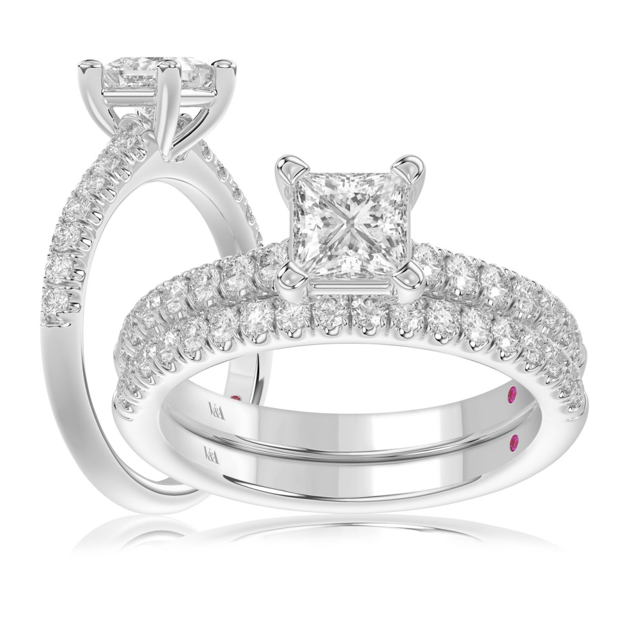 19176518_VA27095W-AB-1201x1201.jpg 18K WHITE GOLD 1/2CT ROUND DIAMOND SEMI MOUNT LADIES BRIDAL SET (CENTER STONE PRINCESS DIAMOND 1.00CT) - Image 1