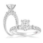 18K WHITE GOLD 1/2CT ROUND/BAGUETTE DIAMOND LADIES SEMI MOUNT RING(CENTER STONE MOUNT OVAL DIAMOND 1CT)