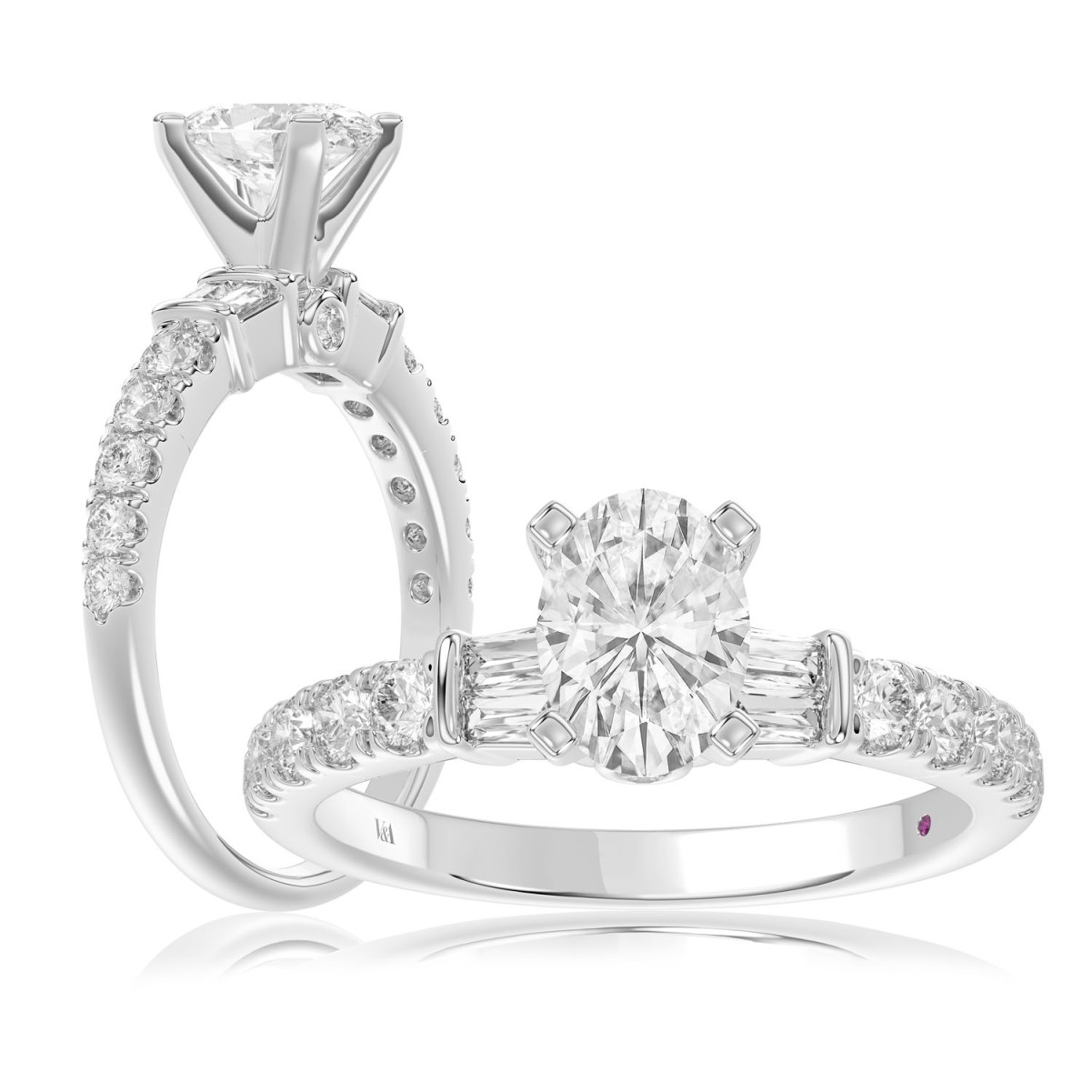 19176540_VA26151W-AB-1201x1201.jpg 18K WHITE GOLD 1/2CT ROUND/BAGUETTE DIAMOND LADIES SEMI MOUNT RING(CENTER STONE MOUNT OVAL DIAMOND 1CT) - Image 1