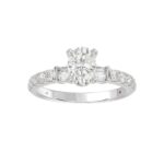 18K WHITE GOLD 1/2CT ROUND/BAGUETTE DIAMOND LADIES SEMI MOUNT RING(CENTER STONE MOUNT OVAL DIAMOND 1CT) - Image 4
